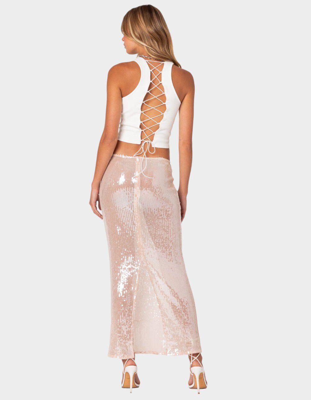 EDIKTED Riki Sheer Sequin Maxi Skirt Product Image