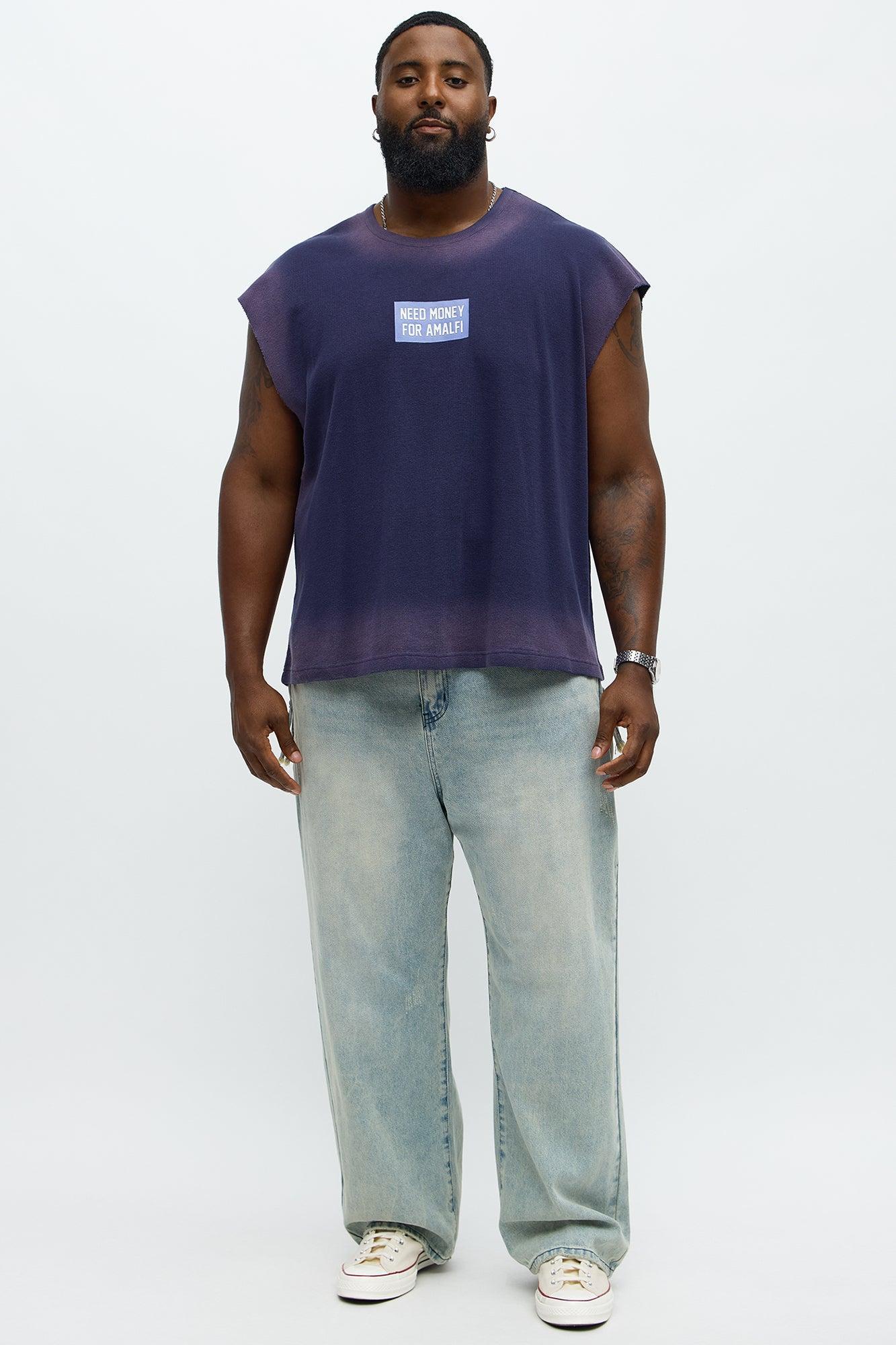Relaxed Washed Quote Muscle Tank - Navy Product Image