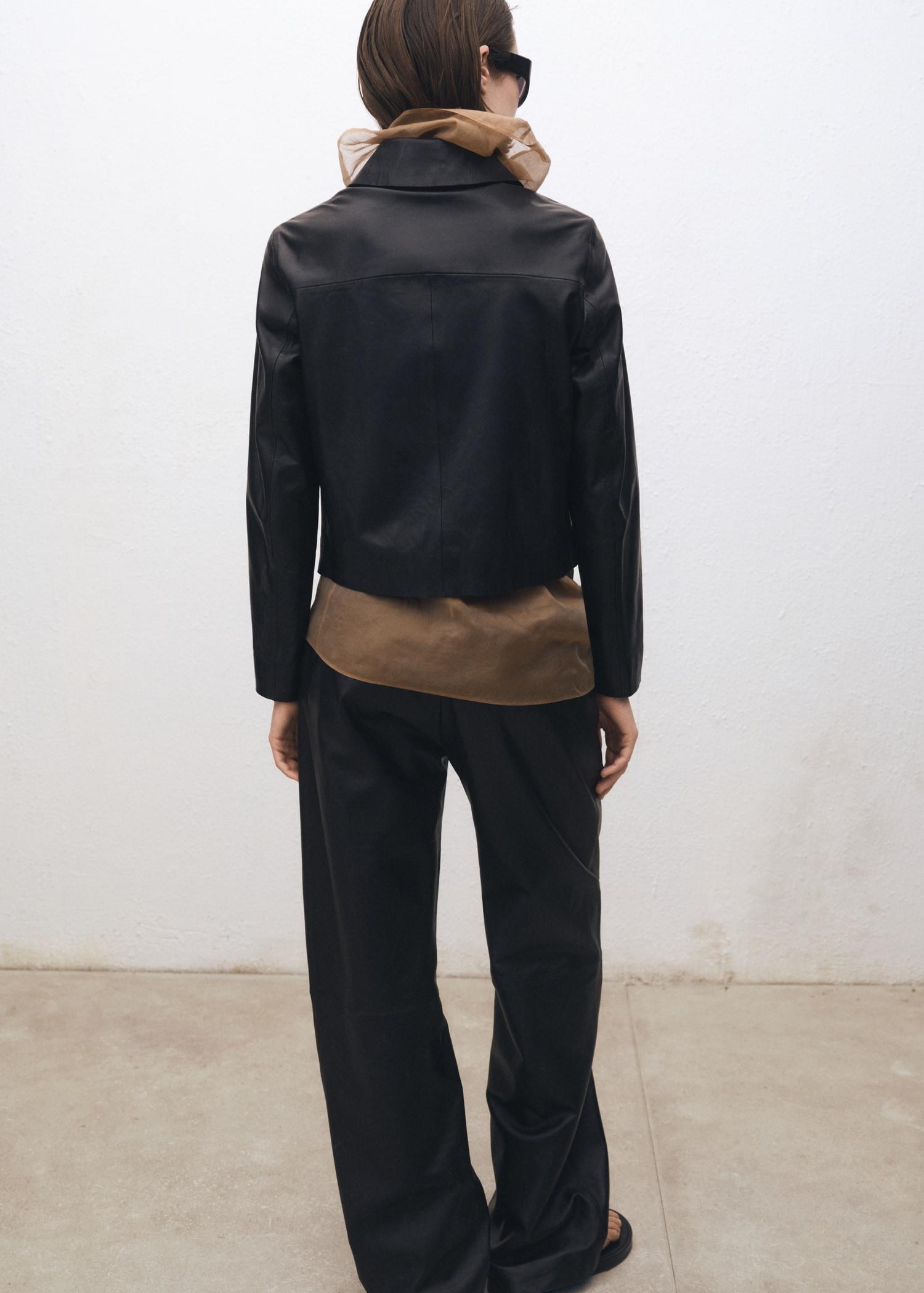 Buttoned leather jacket - Women | MANGO USA Product Image