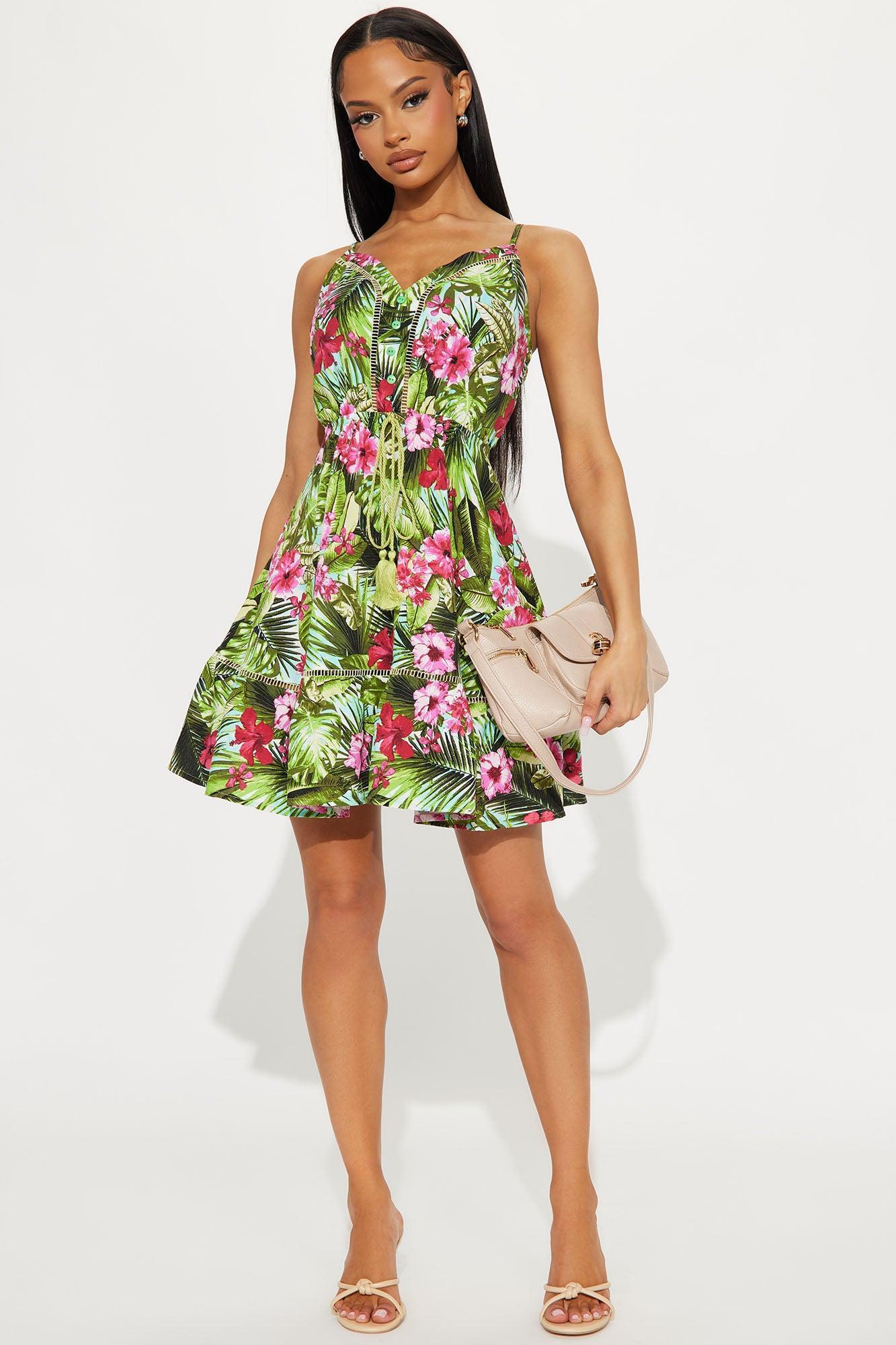 Vacay Mode Tie Waist Mini Dress - Green/combo Product Image
