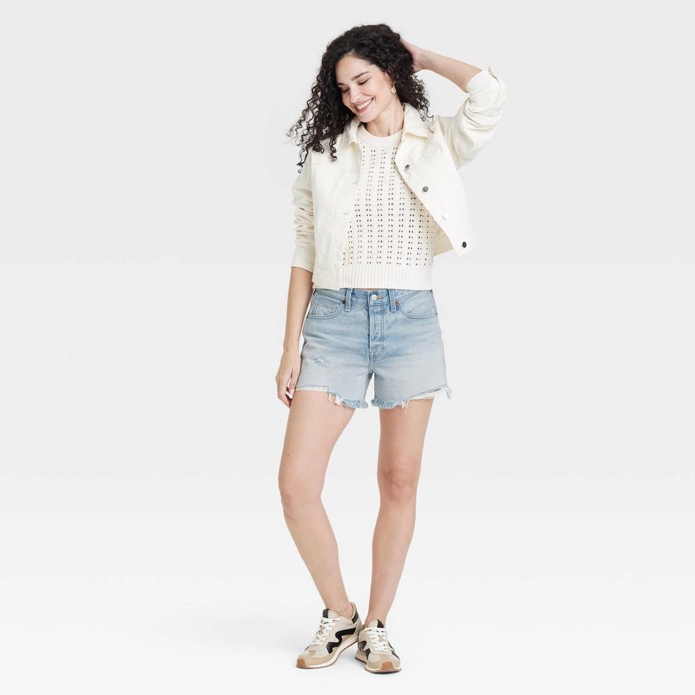 Women's Mid-Rise 90's Baggy Shorts - Universal Thread™ Light Wash 14: Heavyweight, Relaxed Fit, Frayed Hem Product Image