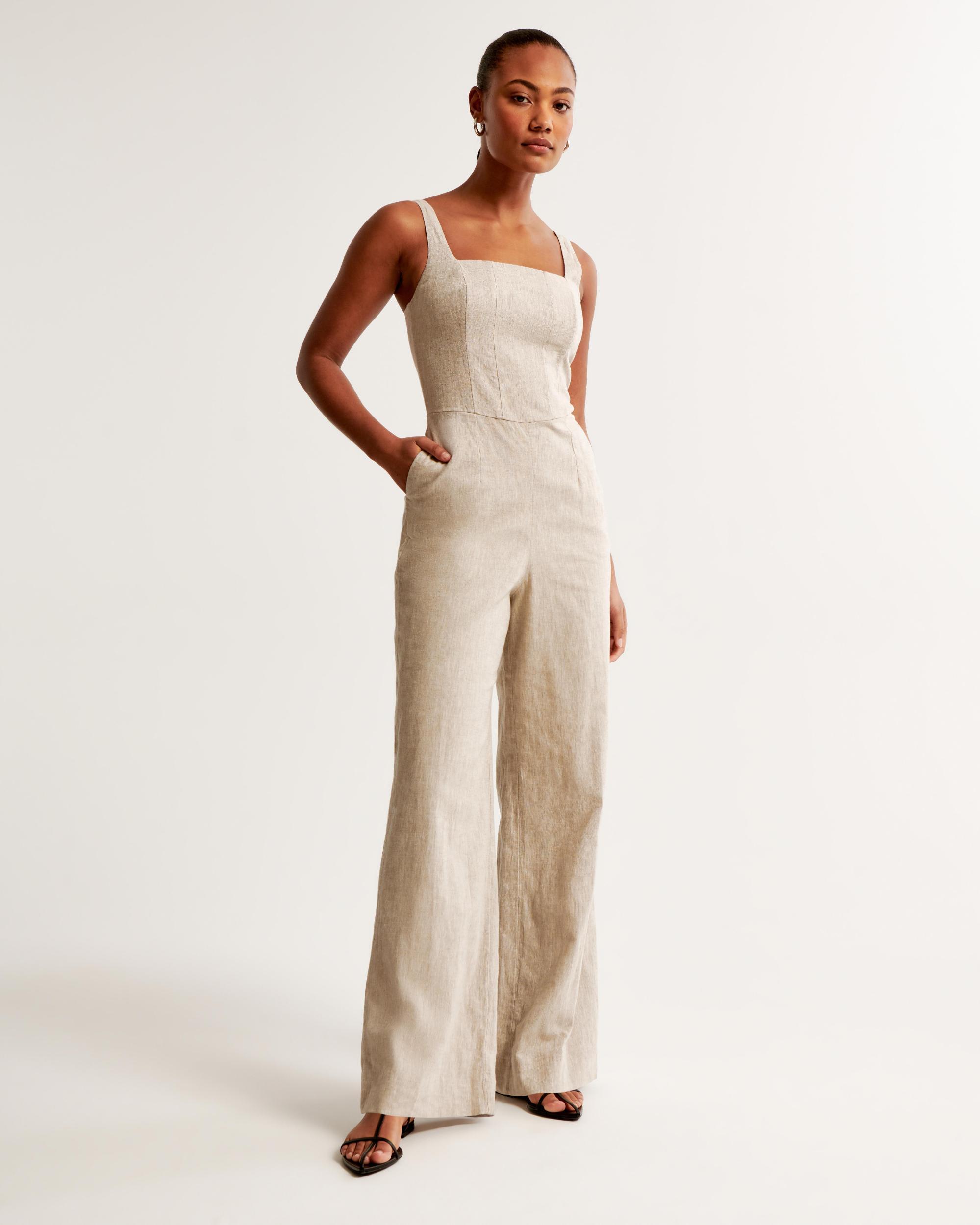 Squareneck Linen-Blend Jumpsuit Product Image