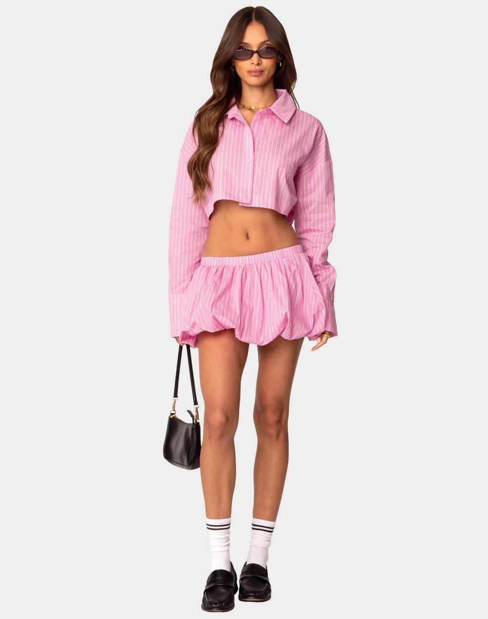 EDIKTED Hila Pinstripe Cropped Button Up Shirt Product Image
