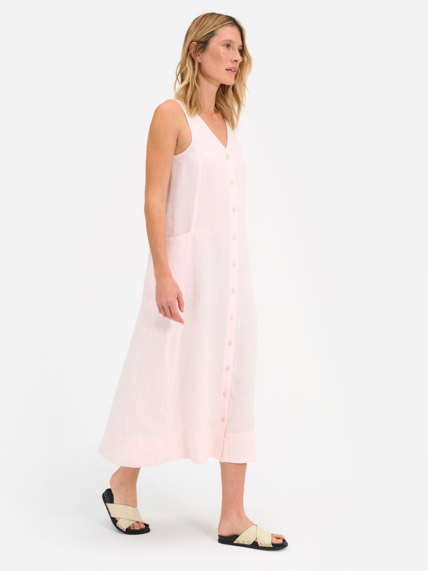 Organic Linen Button Front Dress Female Product Image