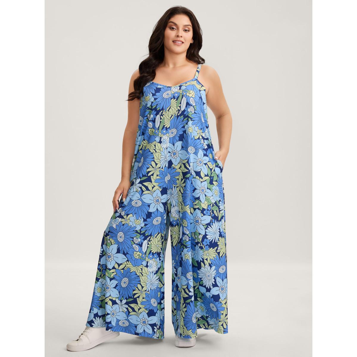 Plus Size DarkBlue Vivid Groove Stretchy Adjustable Jumpsuit Women Sleeveless Non Everyday-Casual Loose Jumpsuits BloomChic 30/6X Product Image