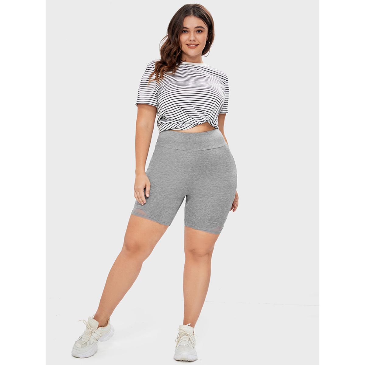 Plus Size Solid Wideband Waist Mesh Patchwork Shorts Women DarkGray Casual See through Skinny Dailywear Shorts BloomChic 14-16/1X Product Image