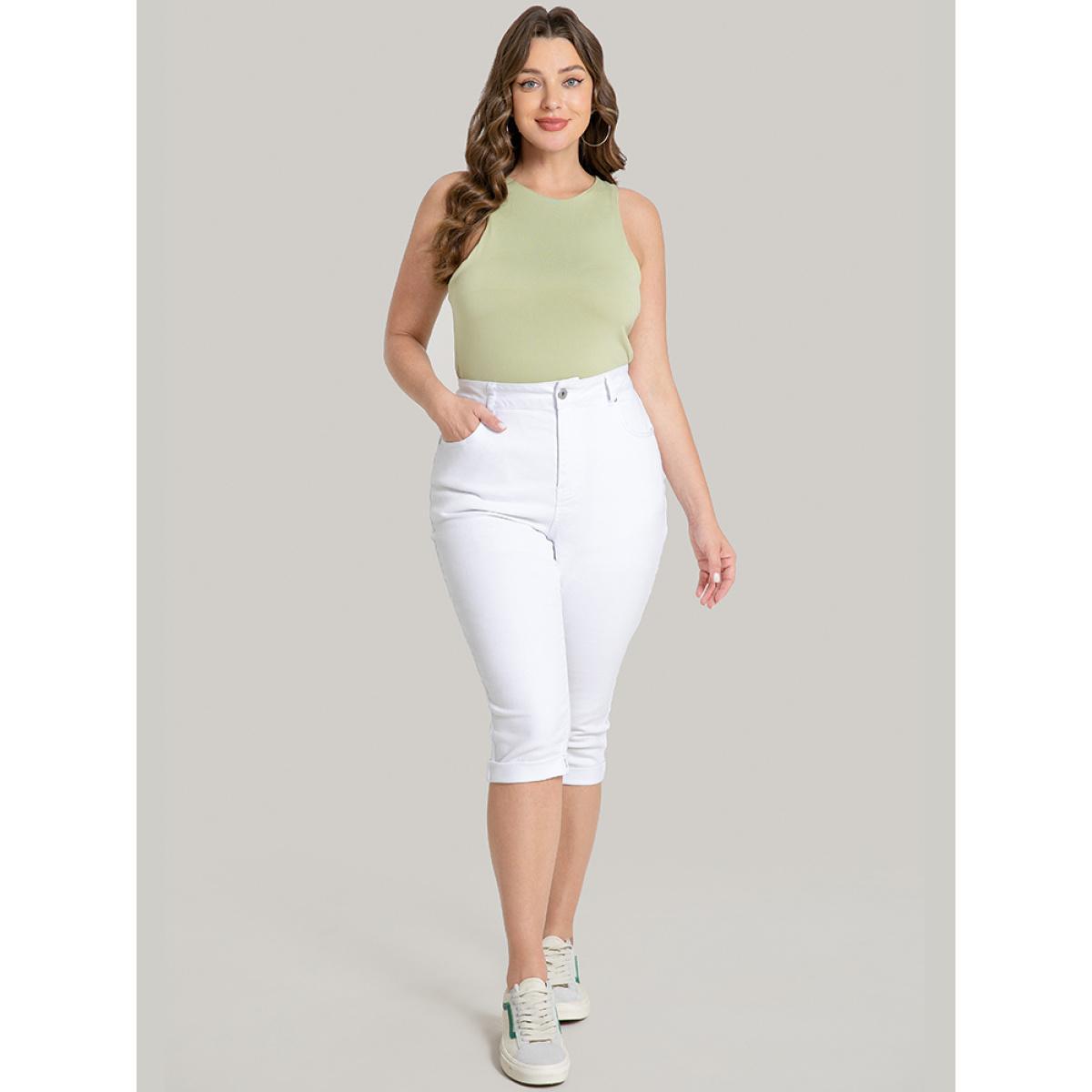 Plus Size Skinny Very Stretchy High Rise White Wash Jeans Women White Casual Plain High stretch Pocket Jeans BloomChic 30/6X Product Image