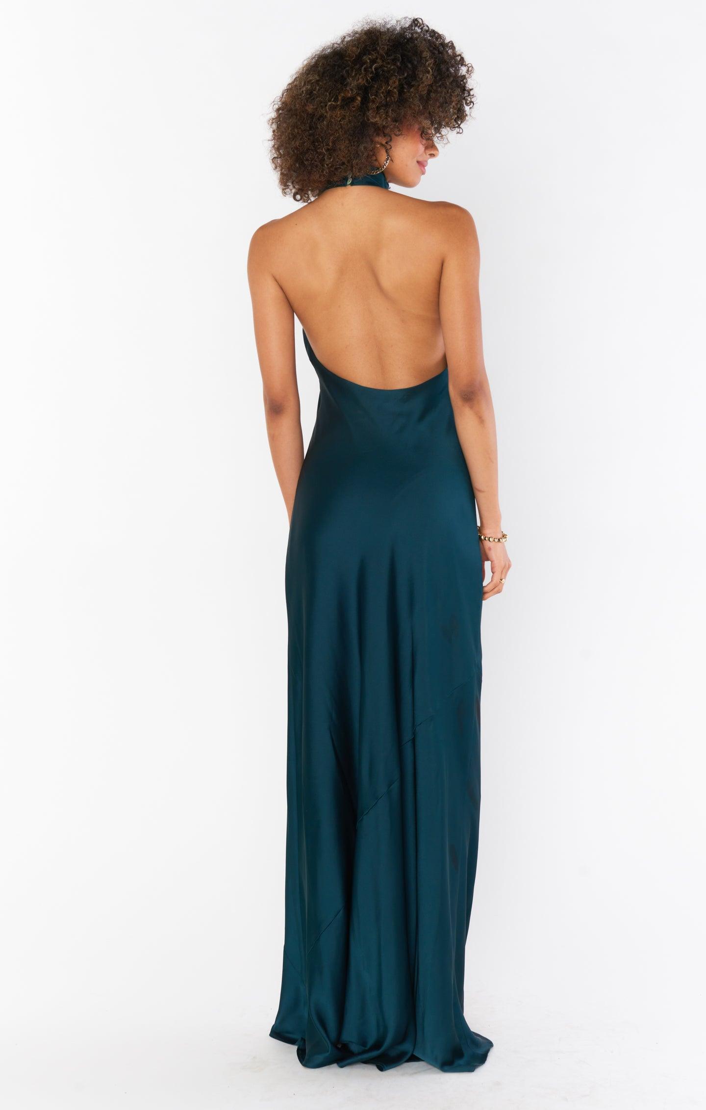 Jasmine Halter Maxi Dress ~ Deep Emerald Luxe Satin Product Image