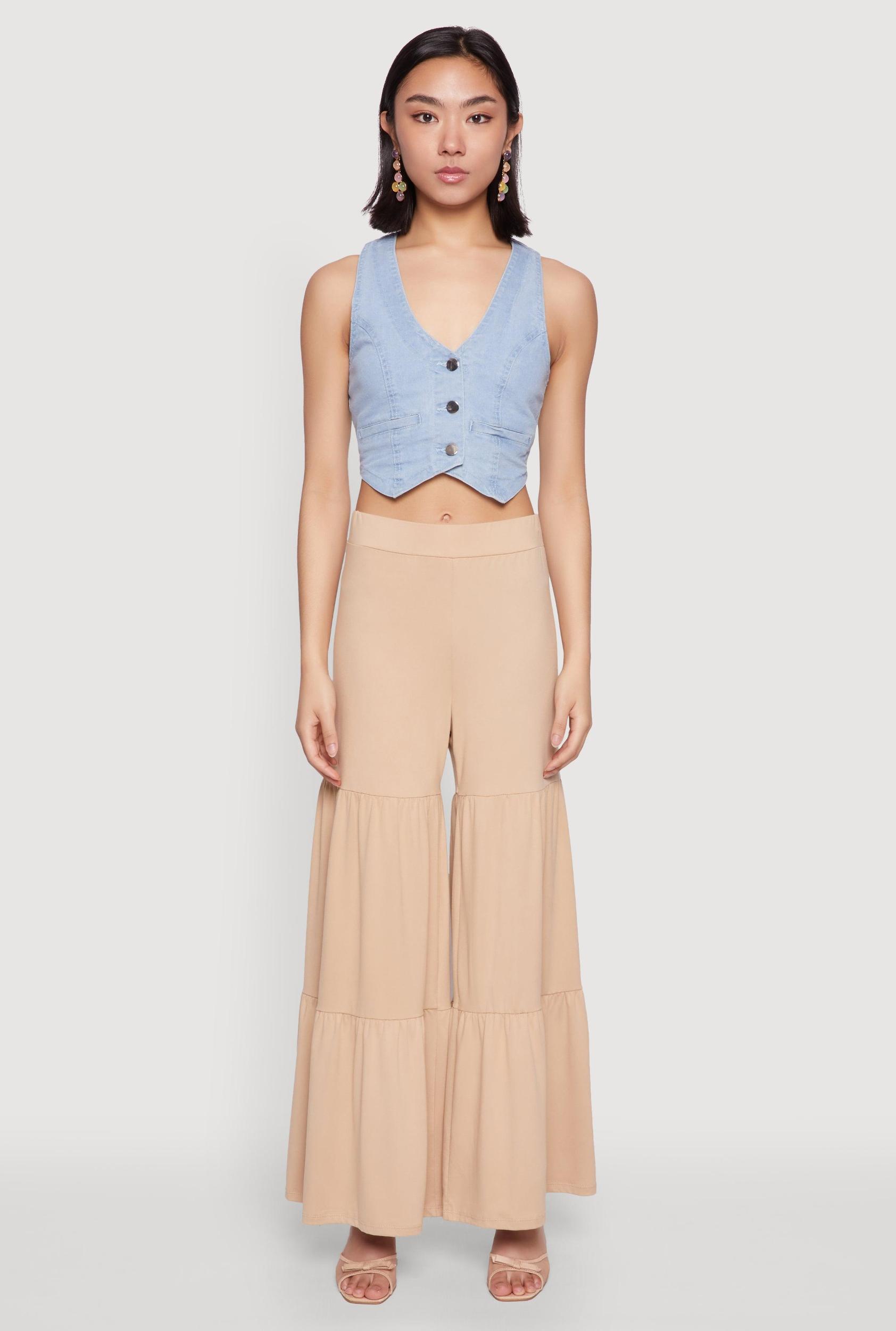 Womens High Waisted Tiered Palazzo Pants Product Image