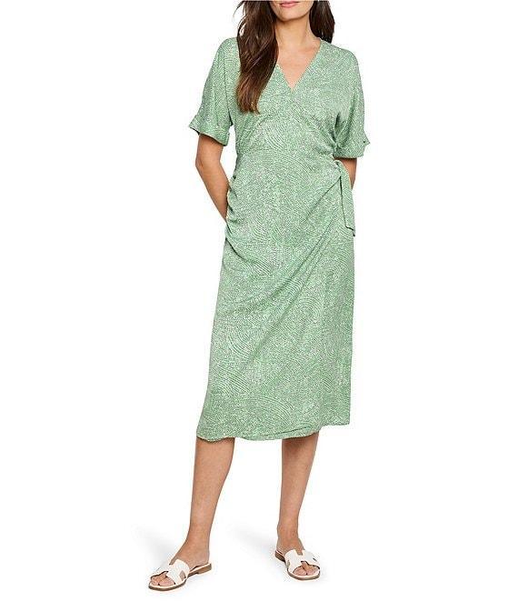 NIC + ZOE Swirling Sands Wren V-Neck Short Sleeve Wrap Dress Product Image
