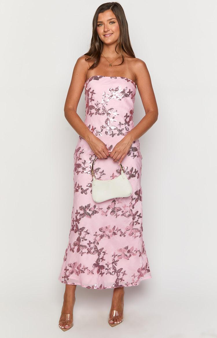 Tari Pink Butterfly Sequin Maxi Dress Product Image