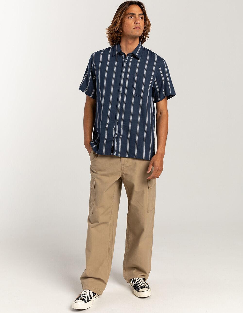 RSQ Mens Stripe Linen Blend Shirt - NAVY/WHITE Product Image