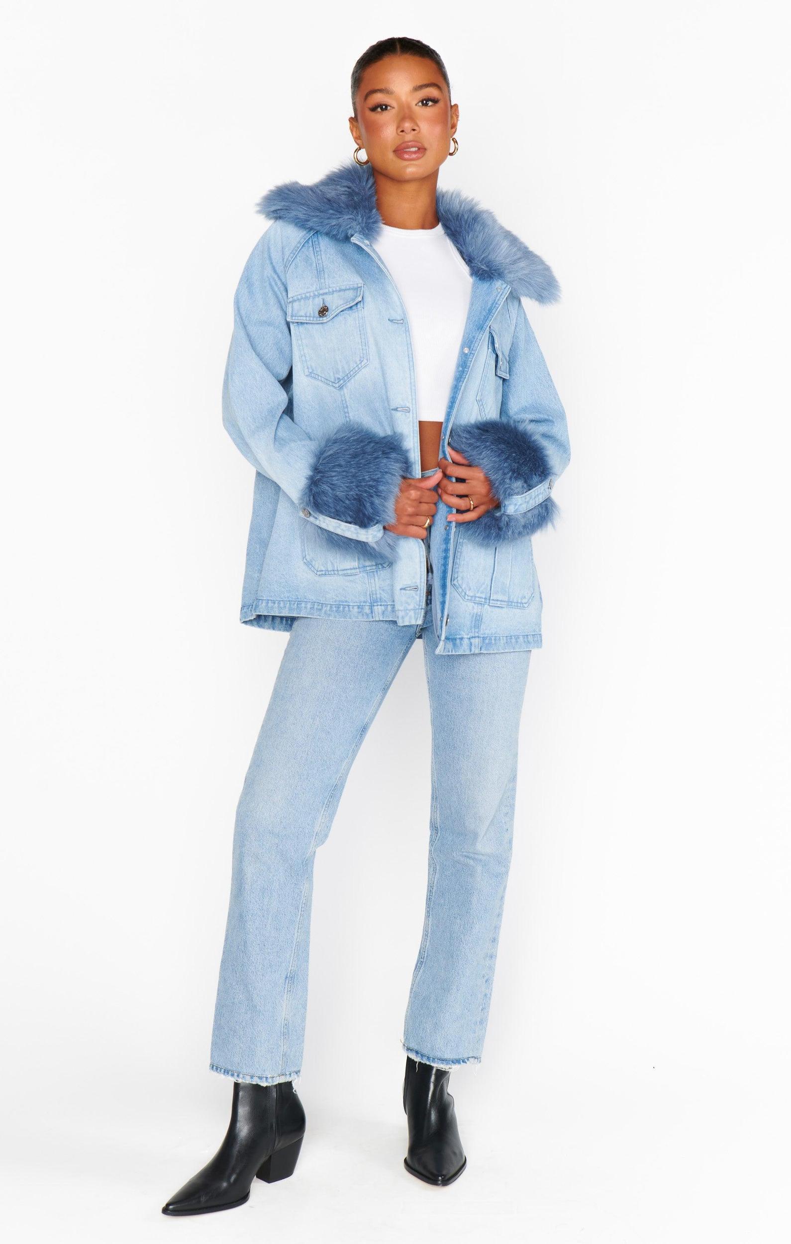 Copenhagen Jacket ~ Drift Indigo with Blue Faux Fur Product Image