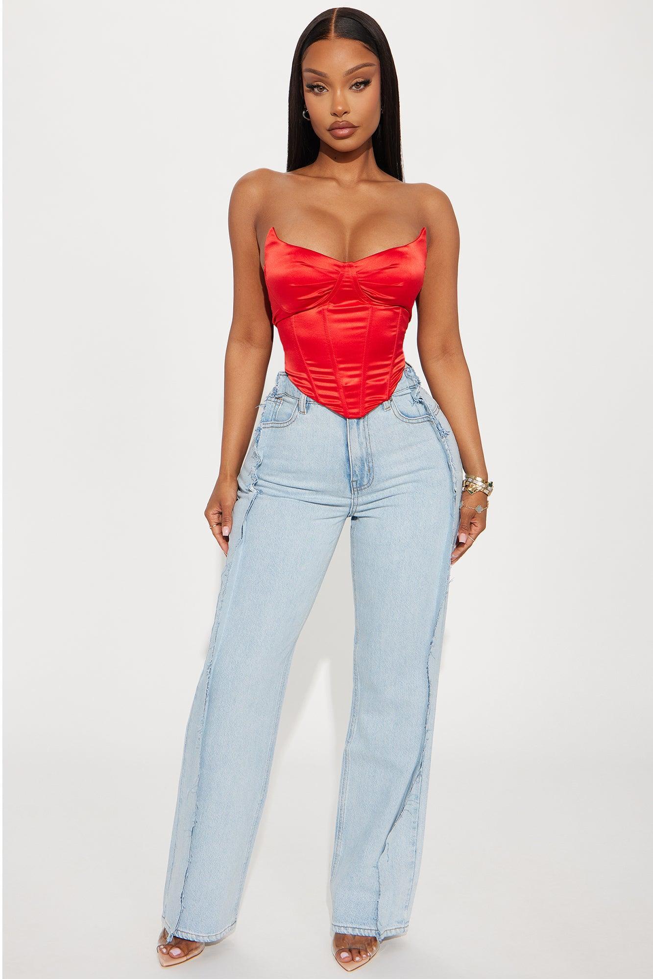 Pretty Nights Satin Corset Top - Red Product Image