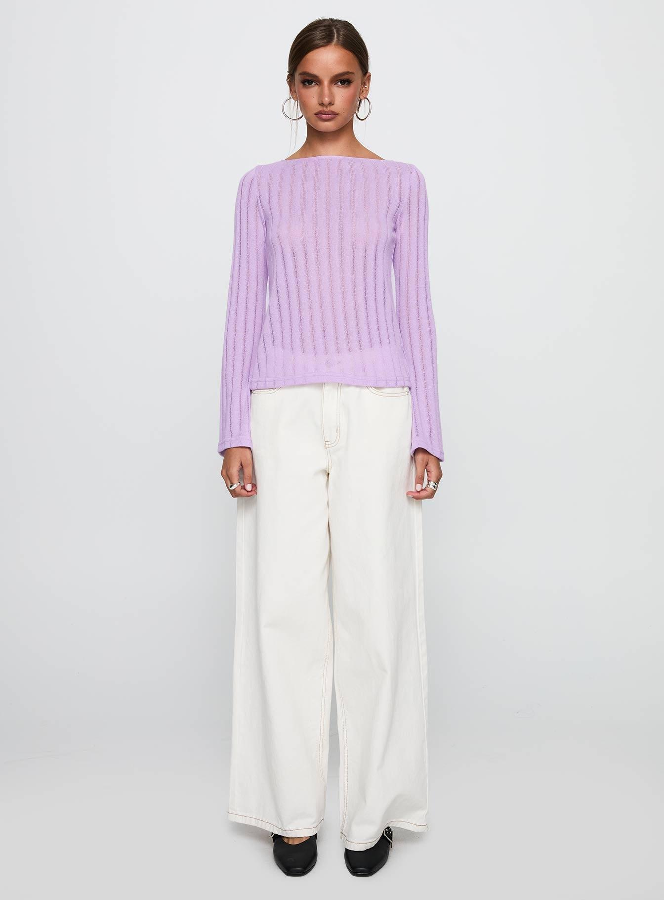 Tuppence Ribbed Long Sleeve Top Lilac Product Image