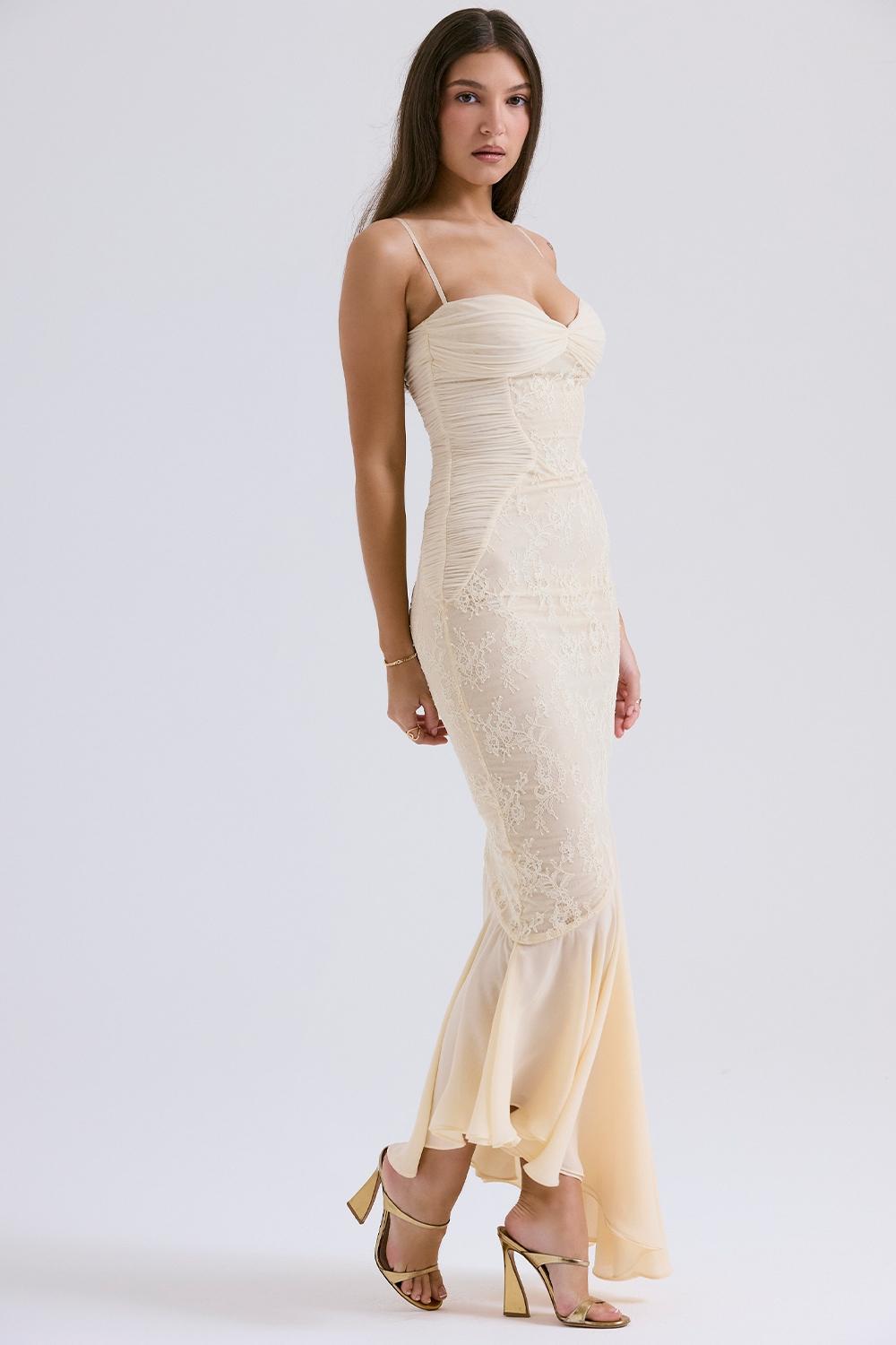 Felicia  vanilla chiffon & lace gown Product Image