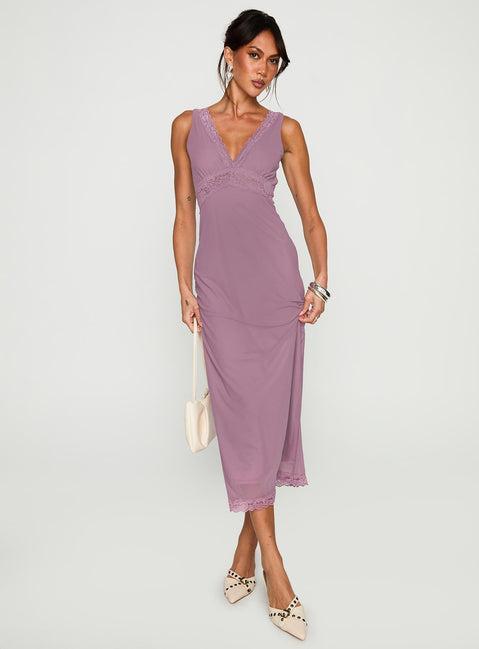 Between The Lines Lace Trim Maxi Dress Purple Product Image