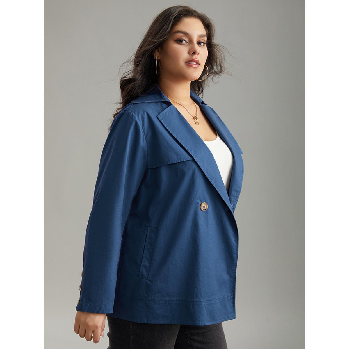 Plus Size Anti-Wrinkle Solid Pocket Button Up Windbreaker Women Blue Casual Plain Ladies Dailywear Winter Coats BloomChic 22-24/3X Product Image