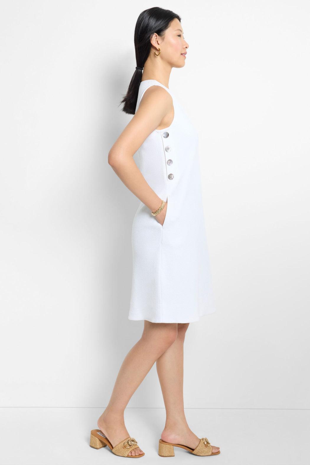 Textured Button Dress- Paper White Product Image