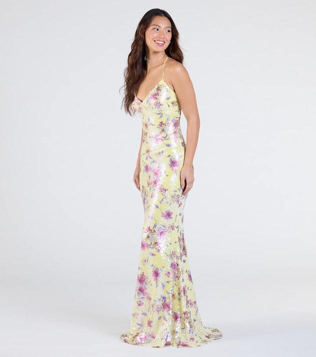 Sierra Lace-Up Floral Sequin Formal Dress Product Image