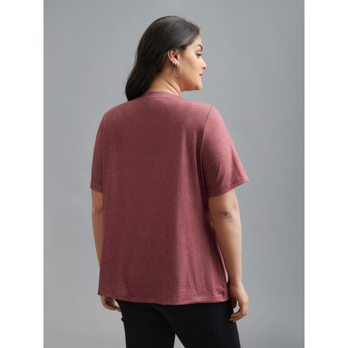 Plus Size Striped Print Contrast Stretchy T-Shirt Russet Women Casual Contrast Round Neck Everyday T-shirts BloomChic 10/M Product Image