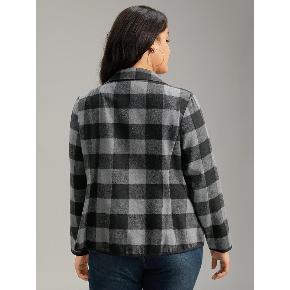 Plus Size Plaid Zipper Pocket Contrast Jacket Women DimGray Contrast Pocket Dailywear Jackets BloomChic 10/M Product Image