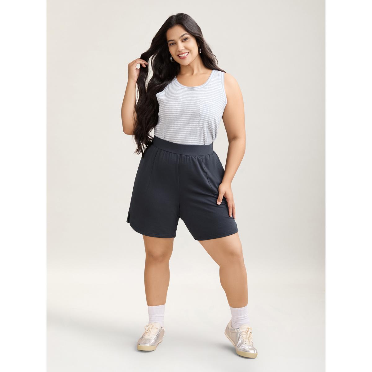 Plus Size Stretchy Waist Split Relaxed Shorts Women Midnight Casual Slit Loose Everyday Shorts BloomChic 12/L Product Image
