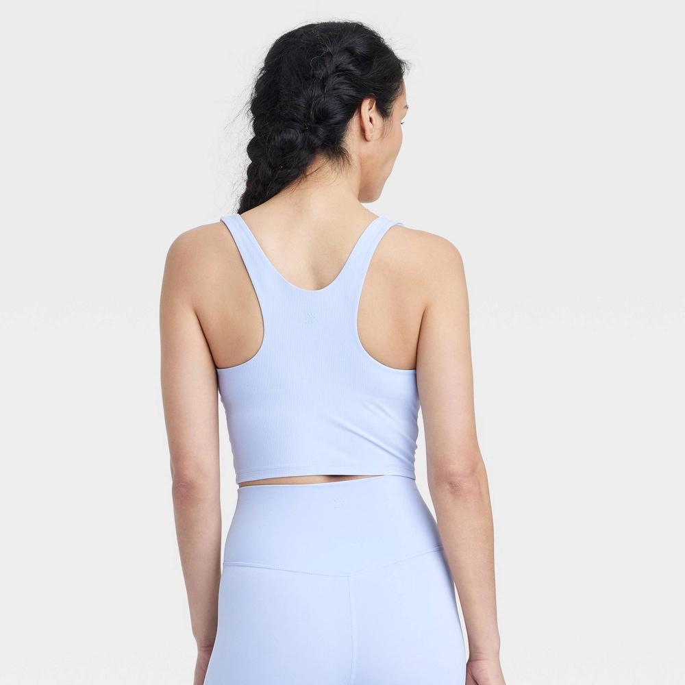 Women's Everyday Soft Light Support Rib Squareneck Cropped Sports Bra - All In Motion™ Periwinkle Blue XXL: Moisture Wicking, Removable Cups Product Image