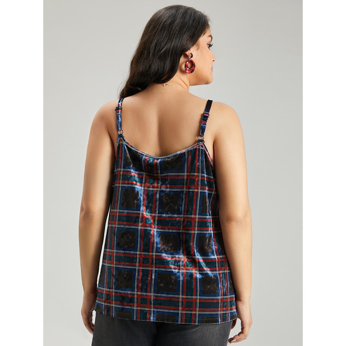 Plus Size Plaid Print Adjustable Straps Cami Top Women Multicolor Casual Adjustable Straps Spaghetti Strap Festival-Christmas Tank Tops Camis BloomChic 30/6X Product Image