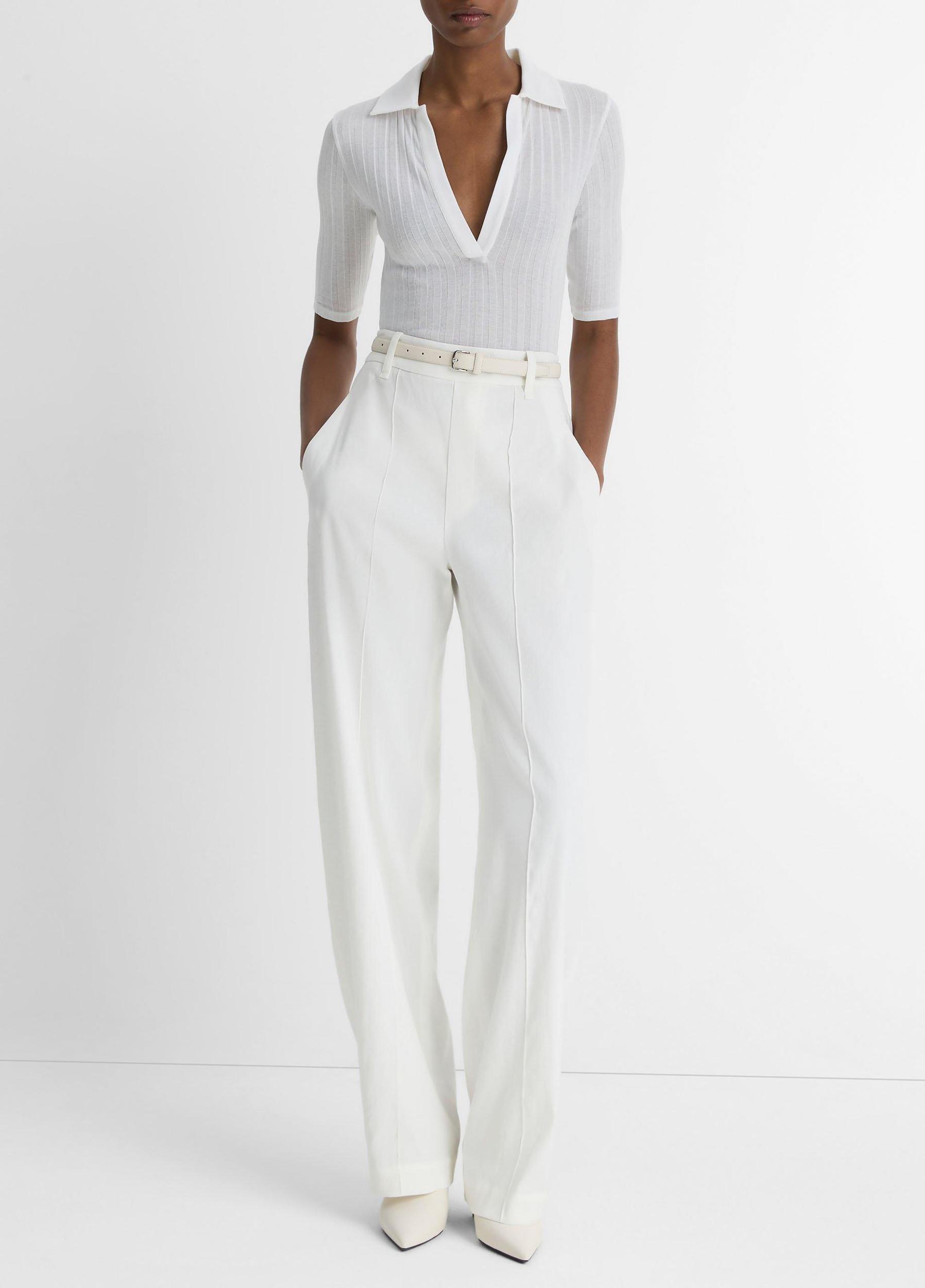 Womens Cotton Elbow-Sleeve Polo Shirt, Optic White, Size L Vince Product Image