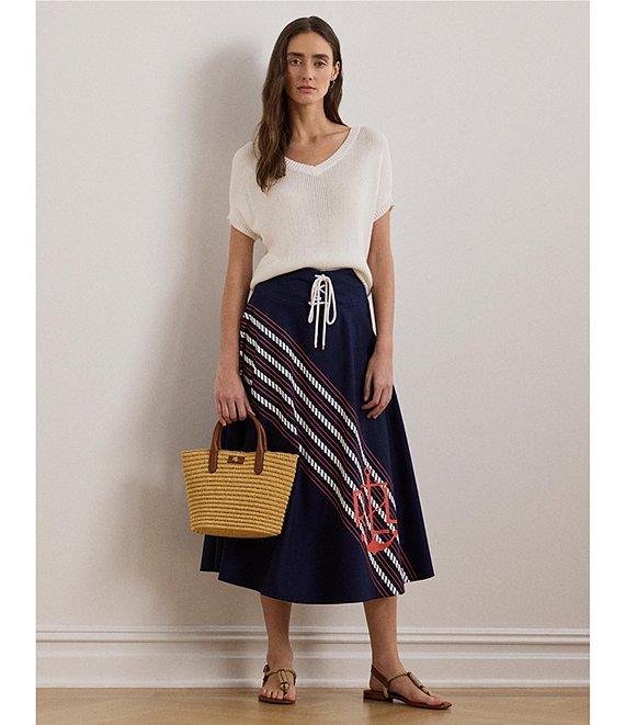 Lauren Ralph Lauren Lace-Up Waist A-Line Midi Skirt Product Image