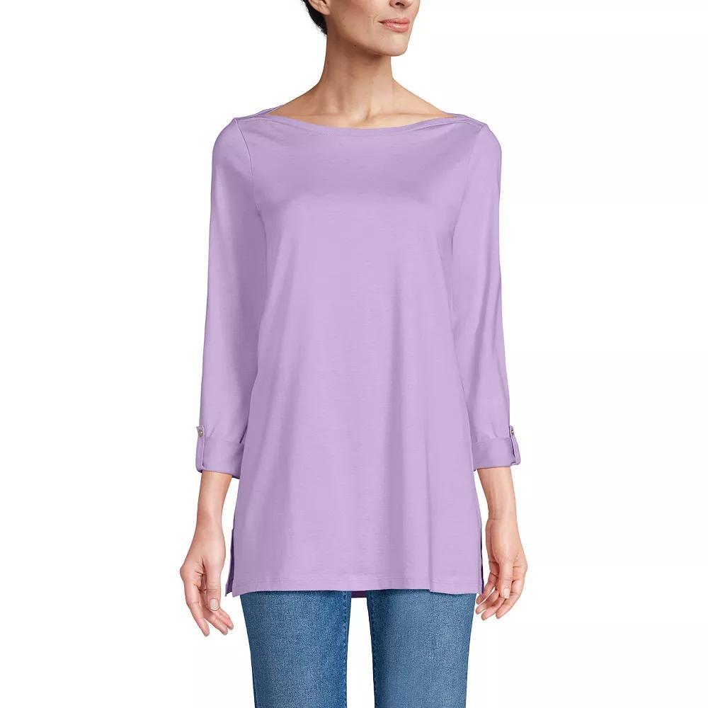 Women's Lands' End Adjustable 3/4 Sleeve Boatneck Tunic, Size: XL, Blue Ivory Stripe Product Image