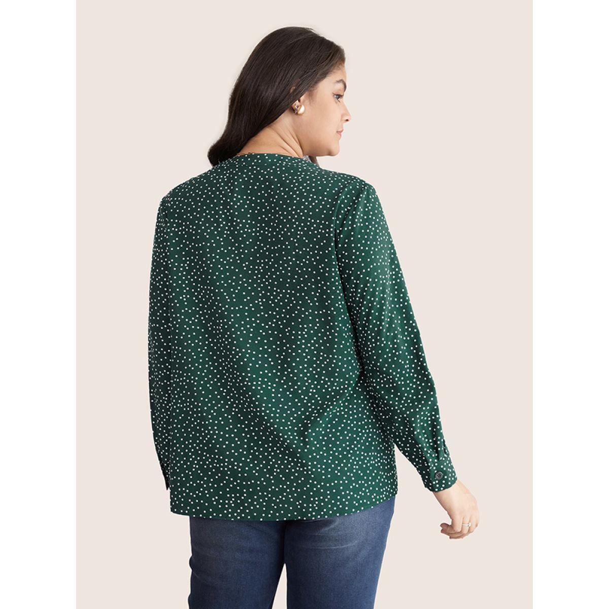 Plus Size Cyan Polka Dot V Neck Ties Knot Blouse Women Office Long Sleeve V-neck Work Blouses BloomChic 12/L Product Image