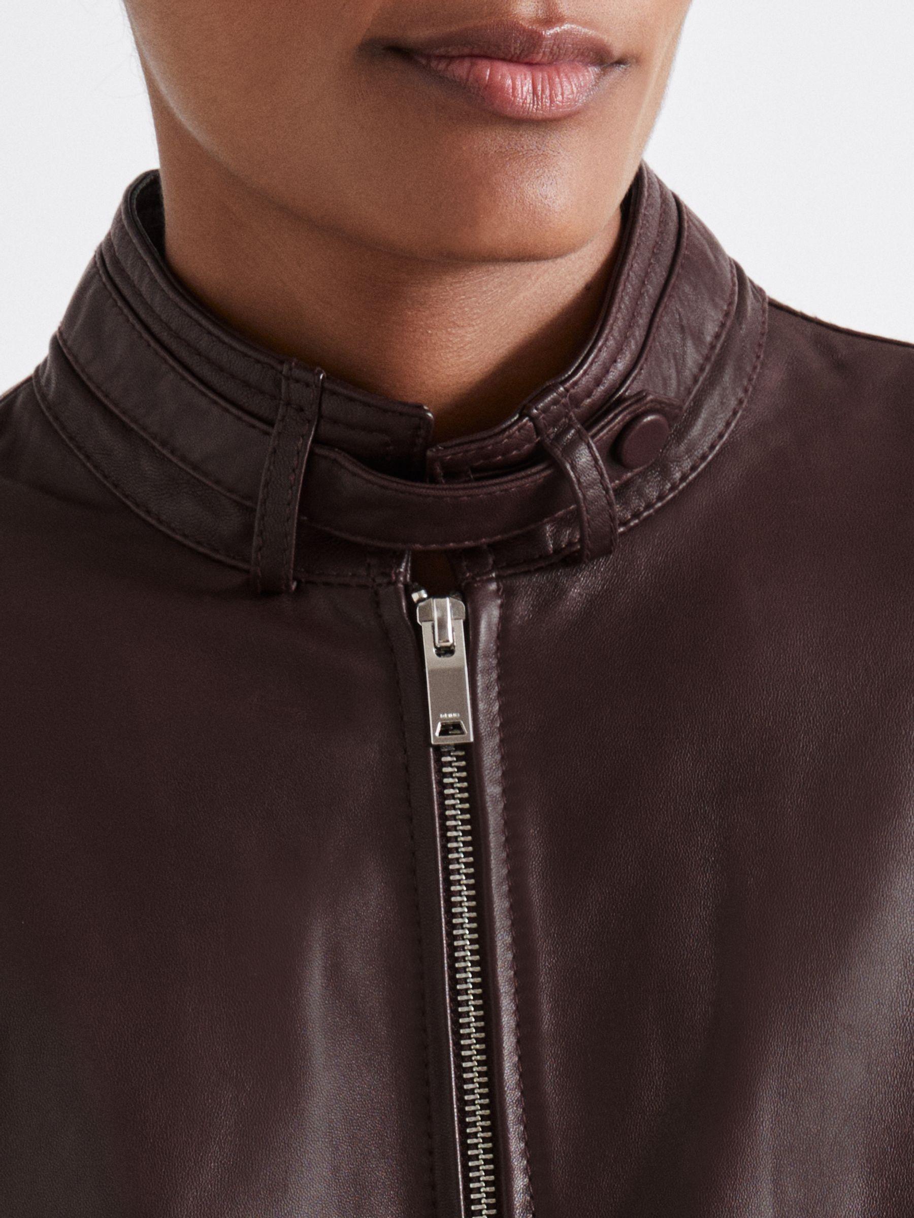 Atelier Leather Latched-Collar Bomber Jacket in Berry Product Image