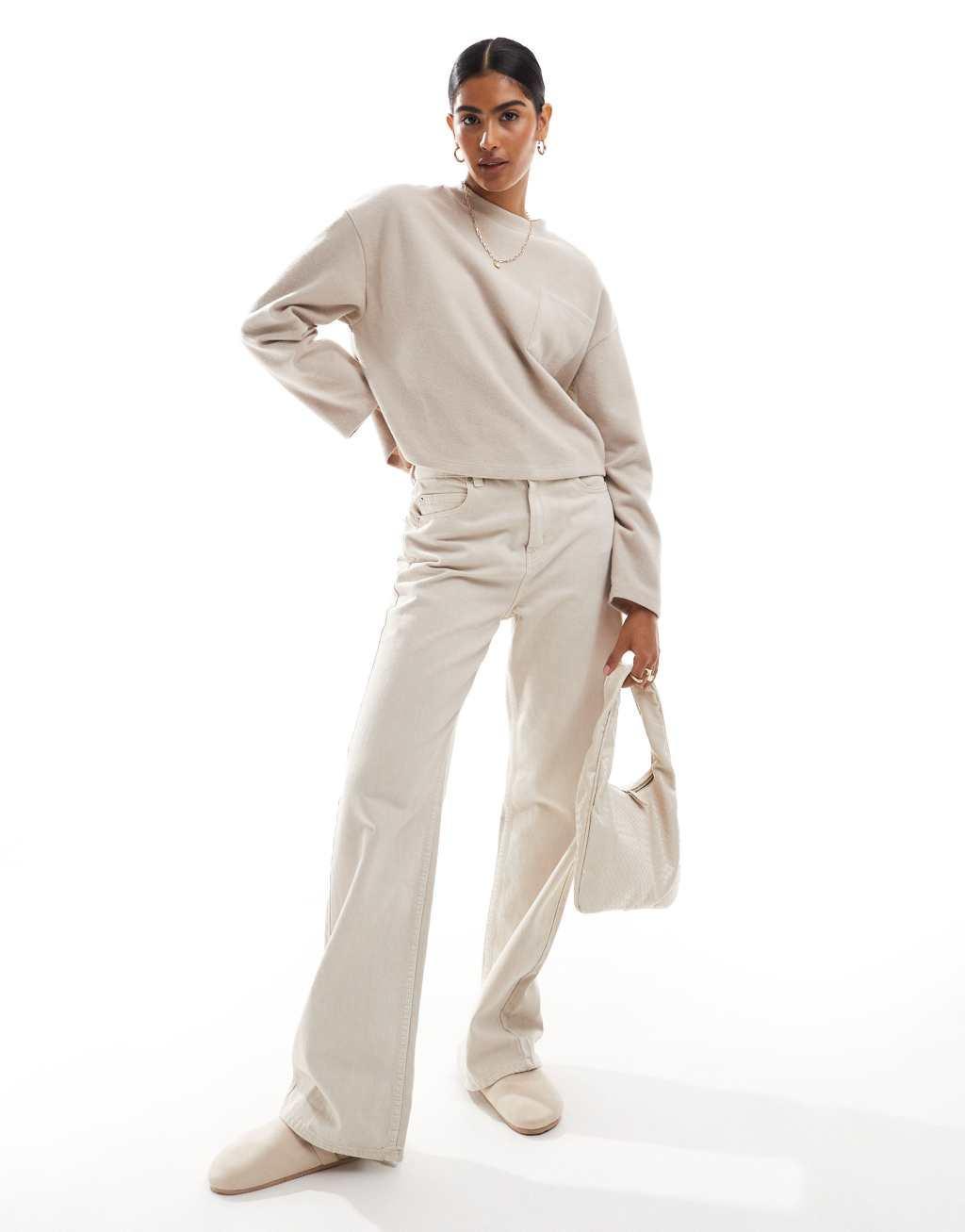 ASOS DESIGN supersoft oversized sweater with pocket detail in warm cream Product Image