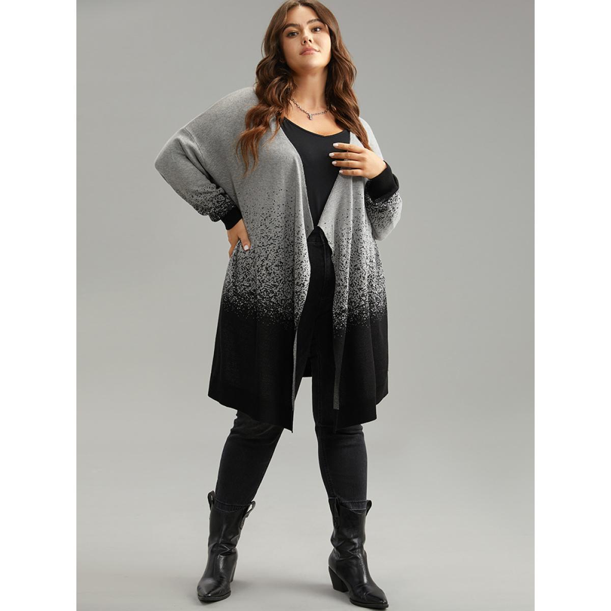 Plus Size Ombre Asymmetrical Open Front Cardigan DarkGray Women Casual Loose Long Sleeve Everyday Cardigans BloomChic 10/M Product Image