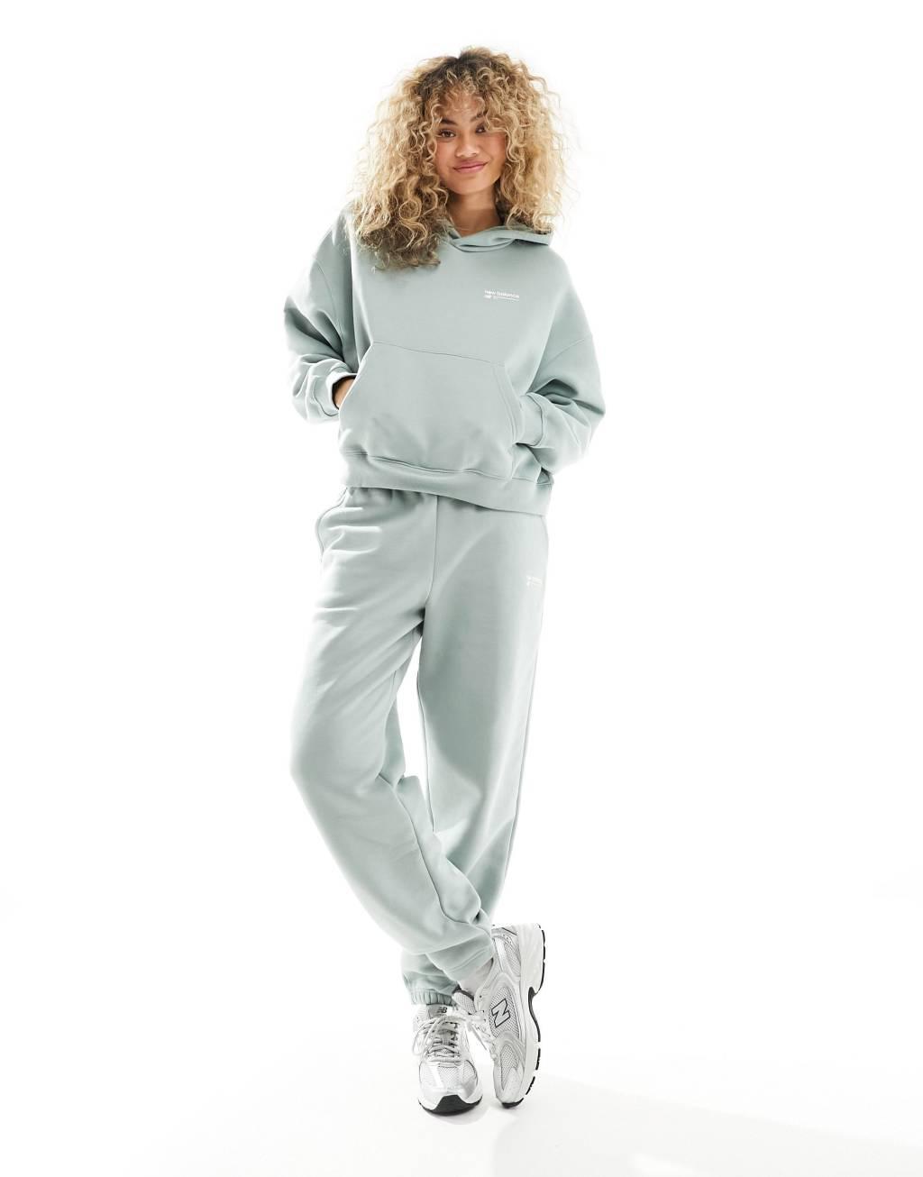 New Balance Linear Heritage brushed back hoodie in sage Product Image