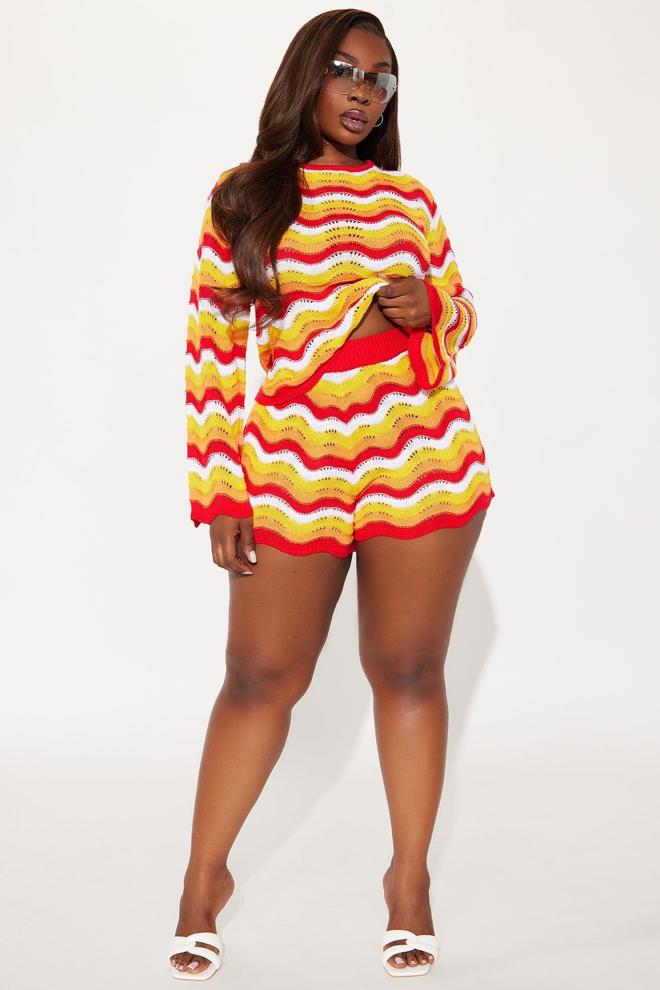 Aleah Striped Crochet Short Set - Orange/combo Product Image