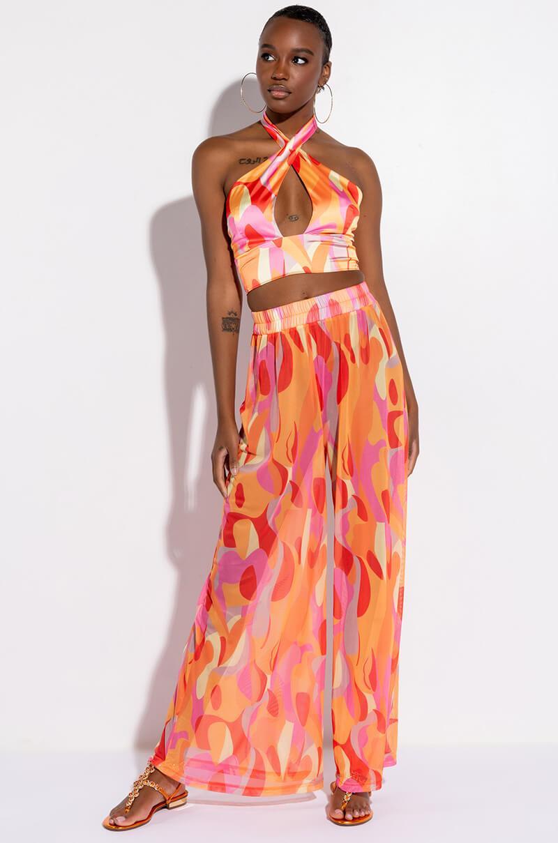 PSYCHEDELIC SATIN HALTER CROP TOP Product Image