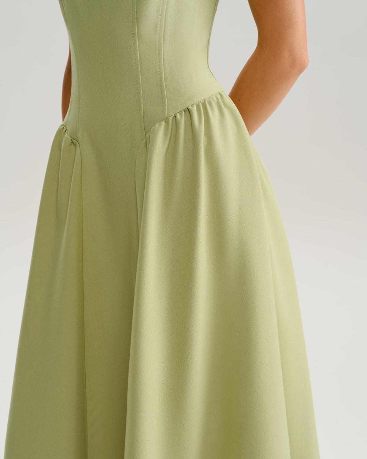 Green Sweetheart Neck Slip Midi Dress Product Image