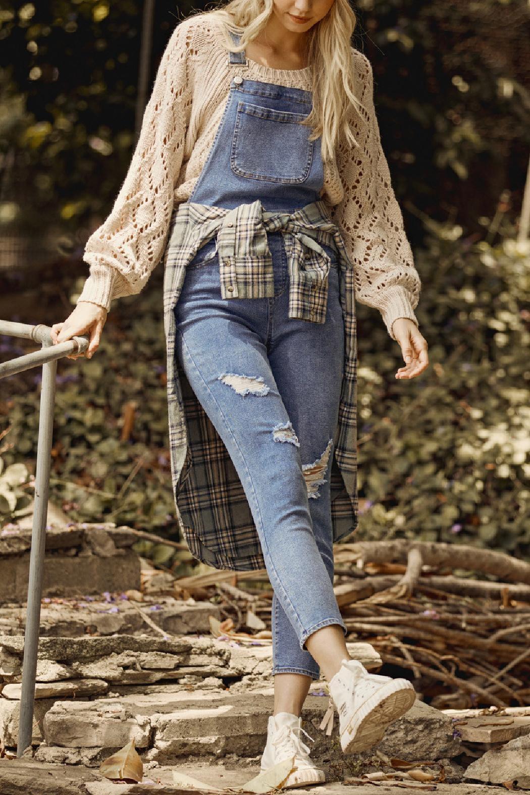 Distressed Denim Overalls Product Image