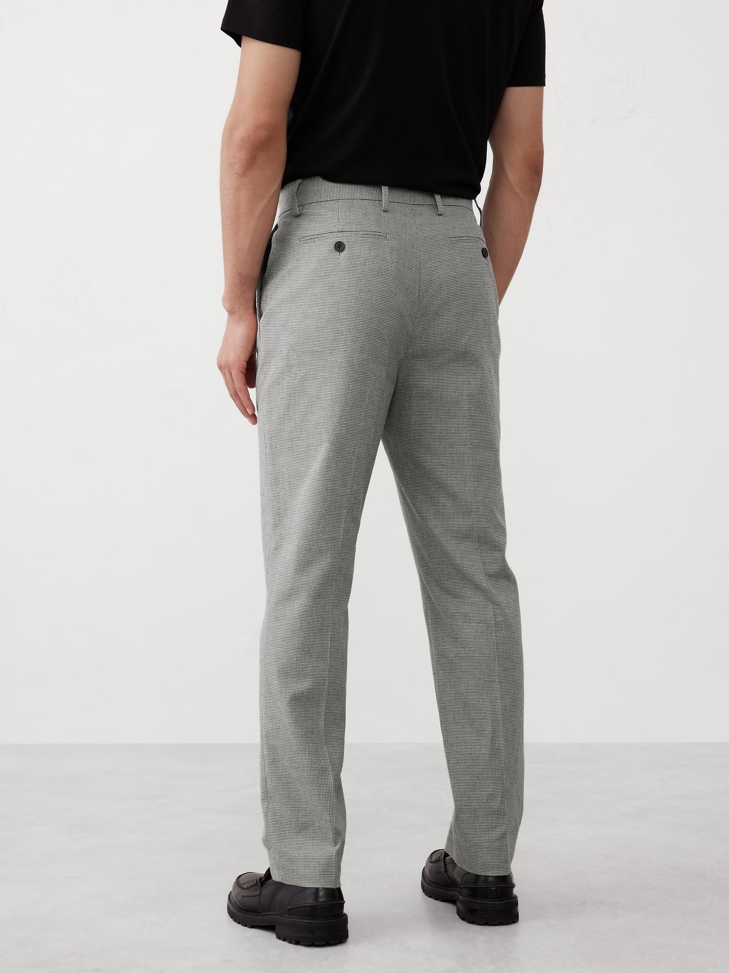 Tailored-Fit Linen-Blend Grey Mini Houndstooth Suit Trouser Product Image