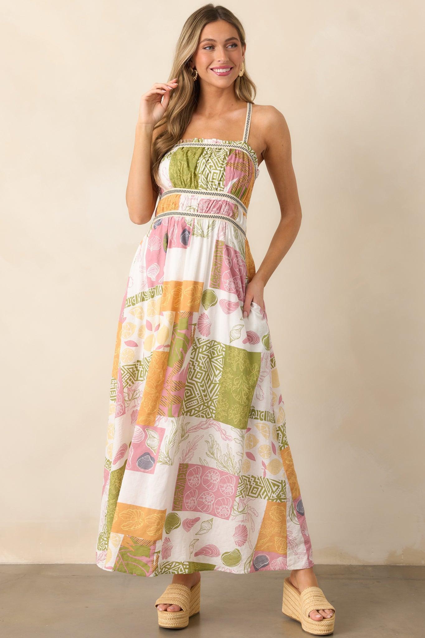 Trip To The Shore Ivory Patchwork Print Maxi Dress Product Image