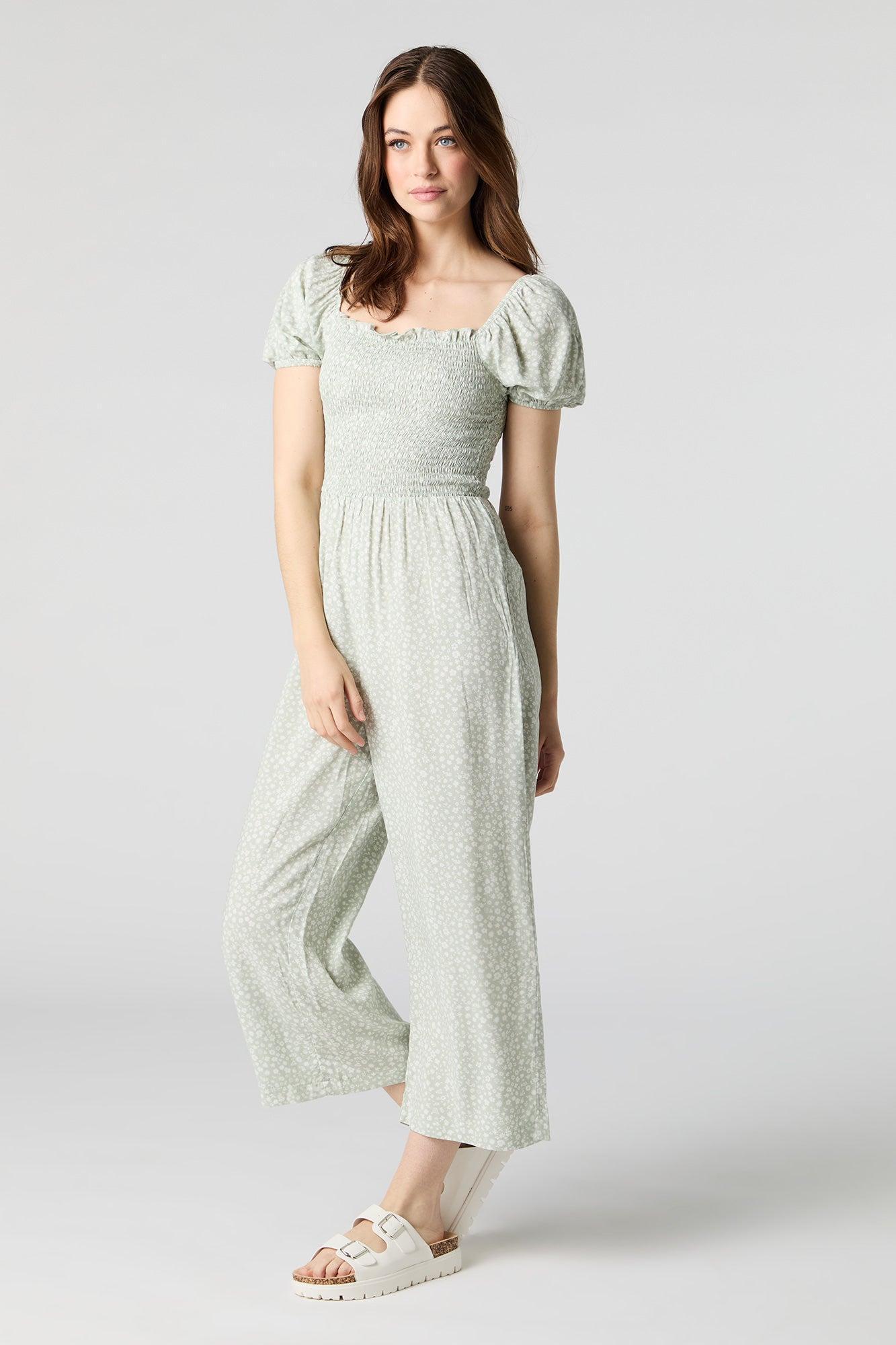 Printed Smocked Jumpsuit Female Product Image