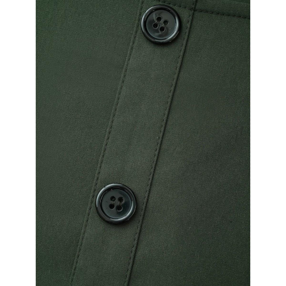 Plus Size Square Neck Plain Button Detail Dress DarkGreen Women At the Office Button Square Neck Long Sleeve Curvy BloomChic 28/5X Product Image