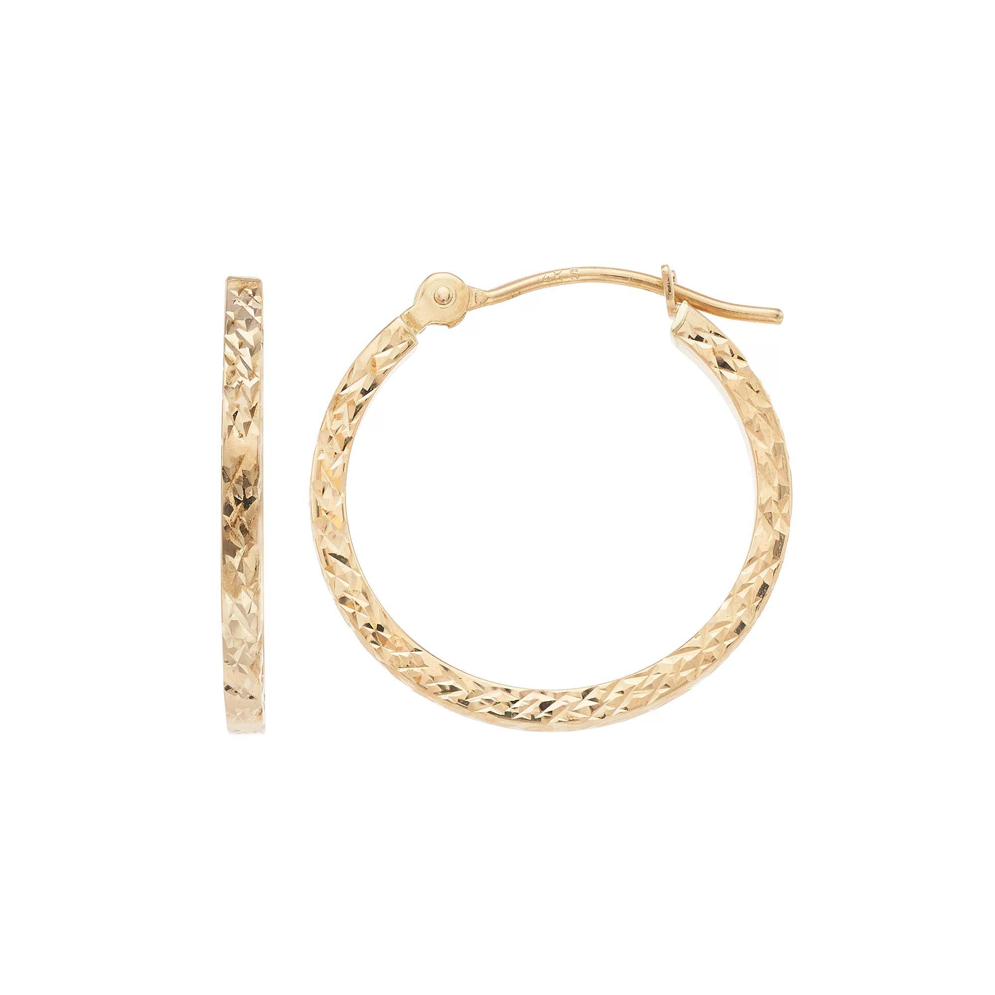 Forever 14K Textured Square Edge Hoop Earrings, Women's, 14k Gold Product Image