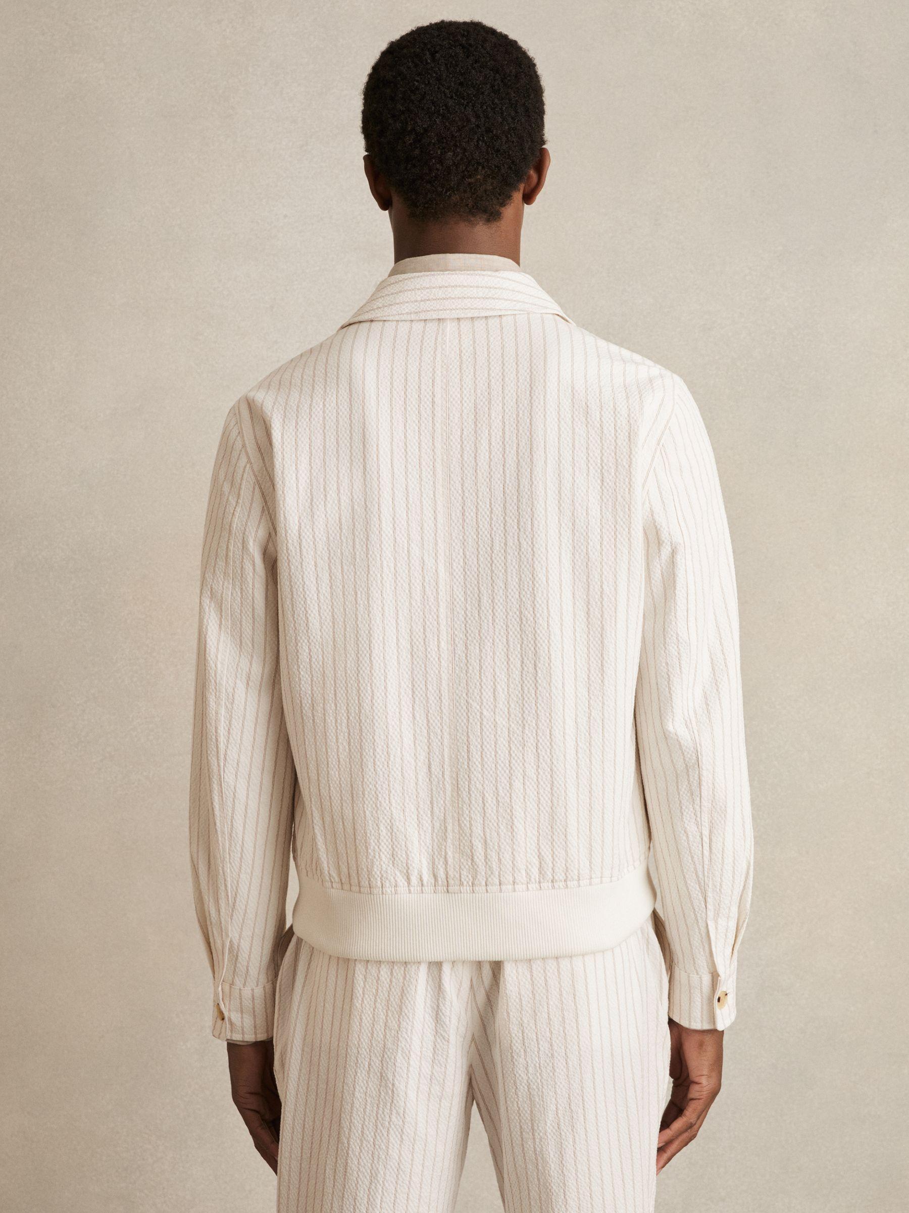 Cotton-Blend Pinstripe Harrington Jacket in Off White/Taupe Brown Product Image