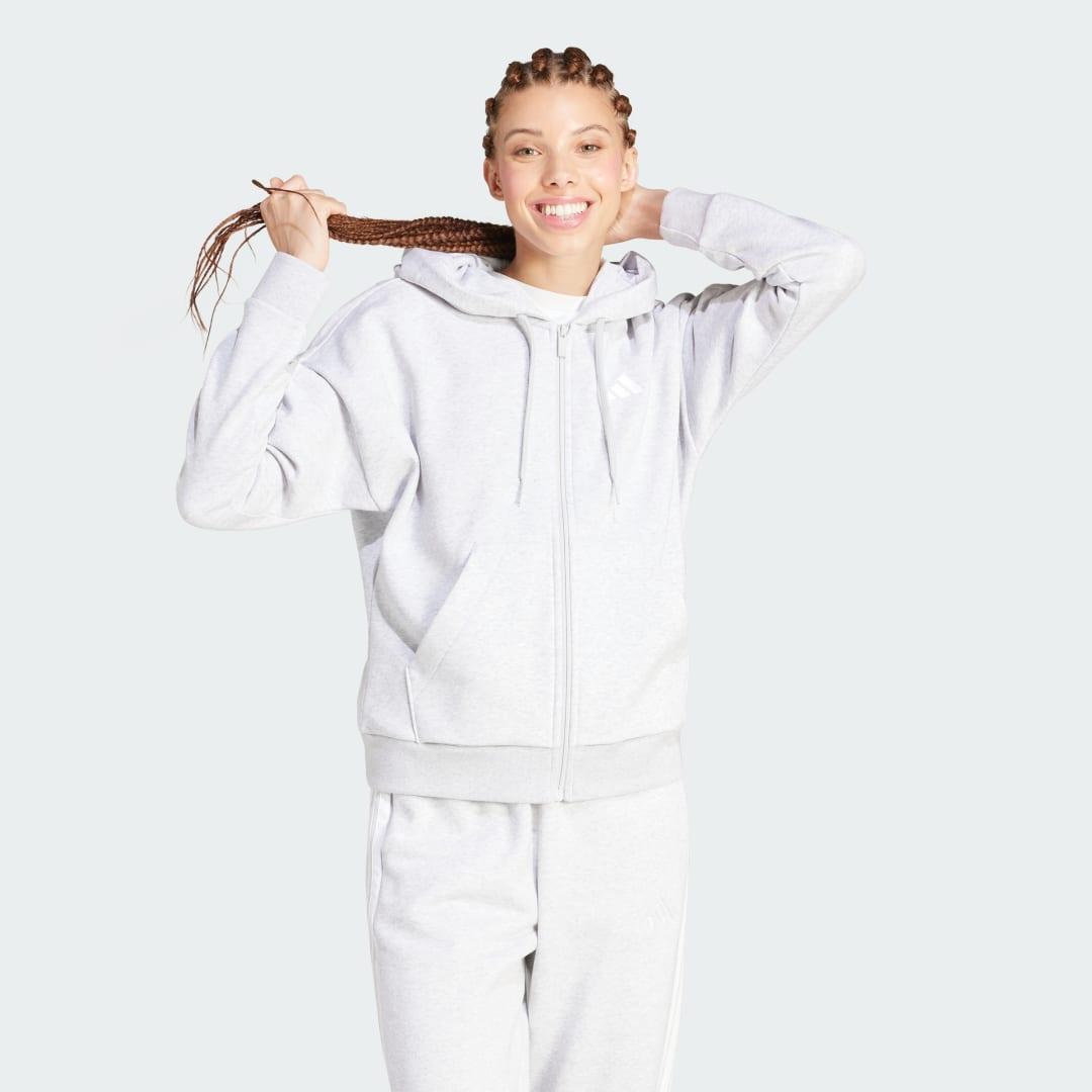 adidas Essentials 3-Stripes Full-Zip Fleece Hoodie Medium Grey Heather 2XL Womens Product Image