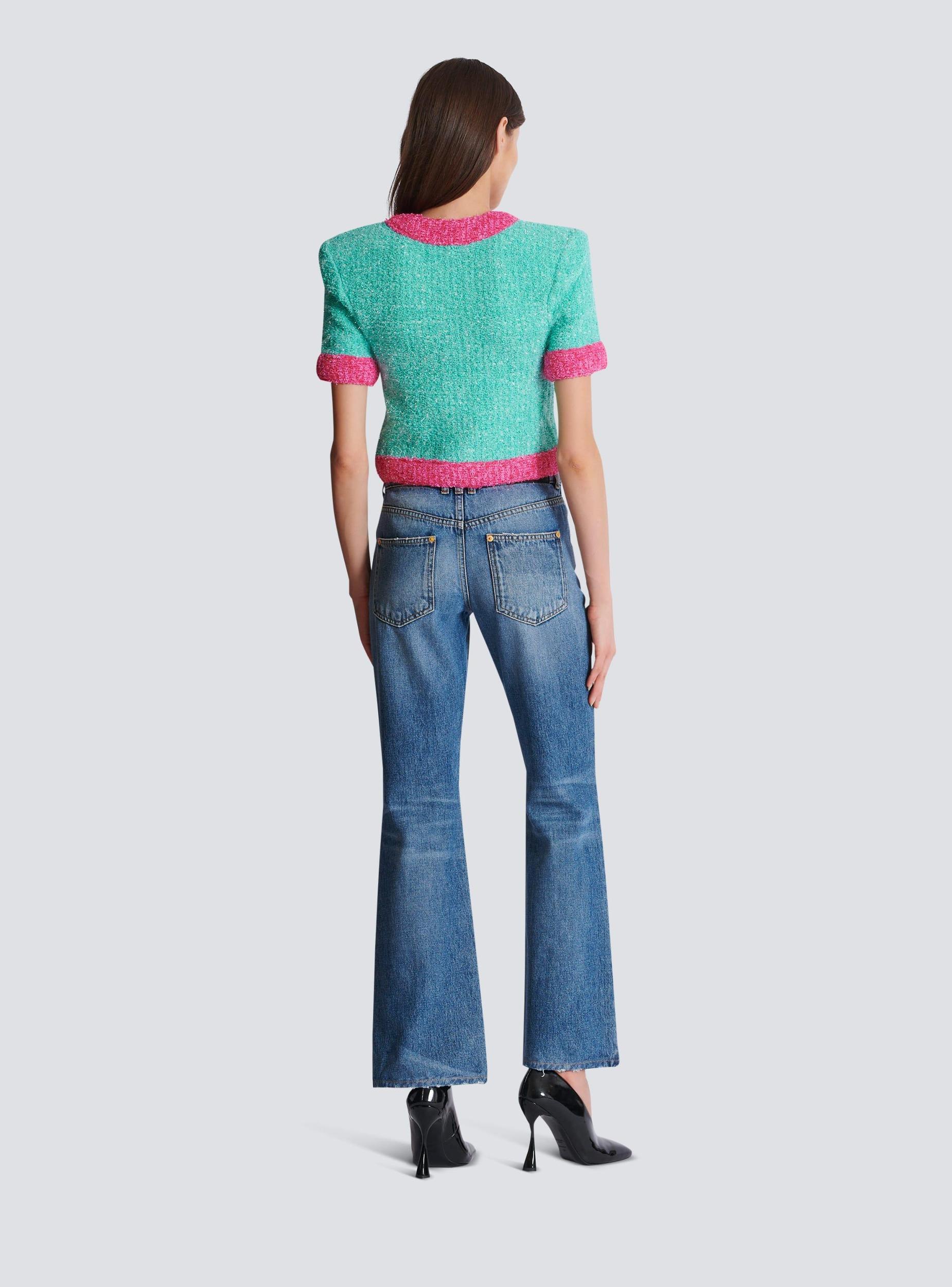 Two-tone cropped knit cardigan Product Image