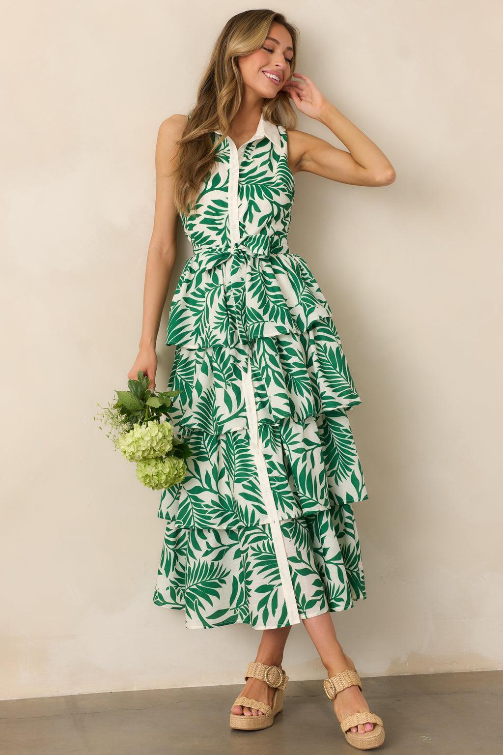 Garden Social Green Floral Maxi Shirt Dress Product Image